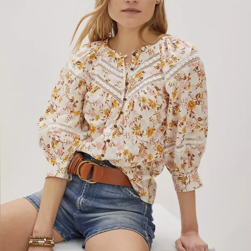 Anthropologie Harmony Lace Peasant Top Size Small